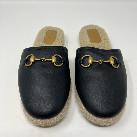 Gucci Shearling Fria Leather Horse Bit Black Mule size 39.5 EU Slipper Slip On - Picture 2 of 5